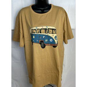 VW Volkswagen Blue Bus Mustard Yellow T-Shirt Medium